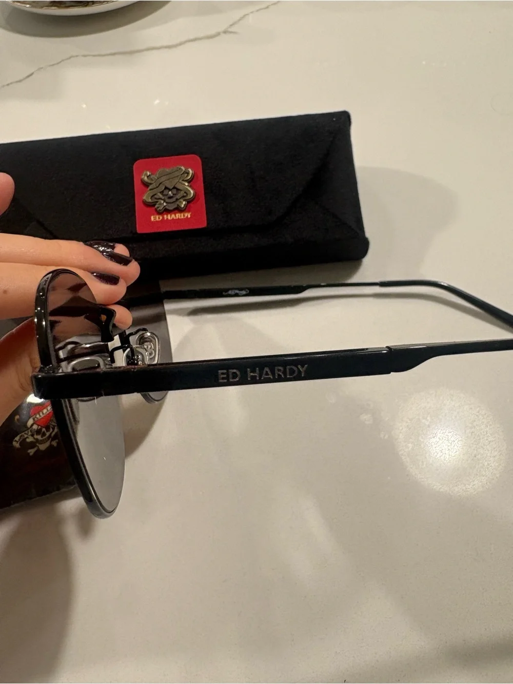 Ed Hardy Black Metal Frame Sunglasses with Dark Lenses